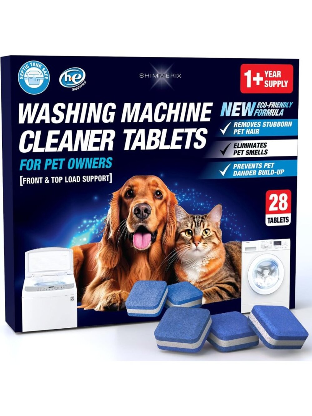 28-Pack Washing Machine Cleaner Tablets for Pet Owners - Front & Top Load Safe